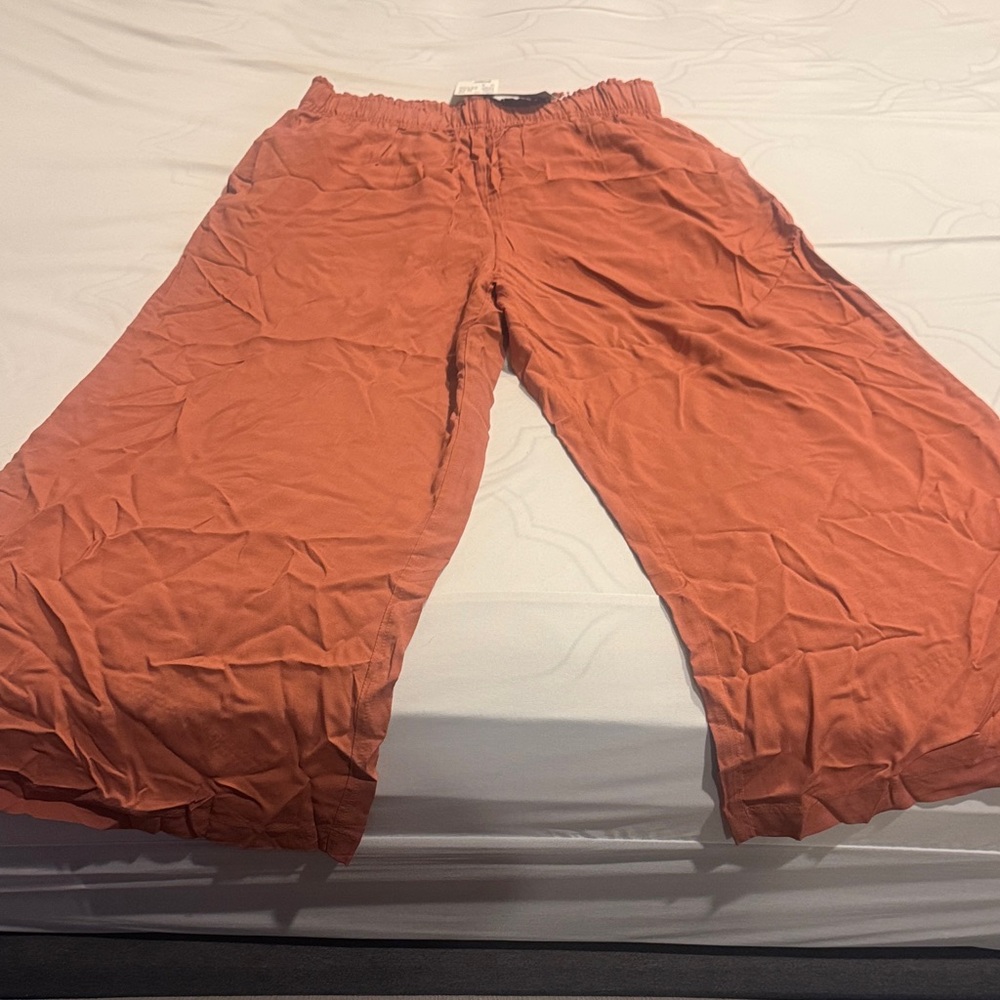 H&M Rust Brown Elastic Waist Wide-Leg Ankle Pants